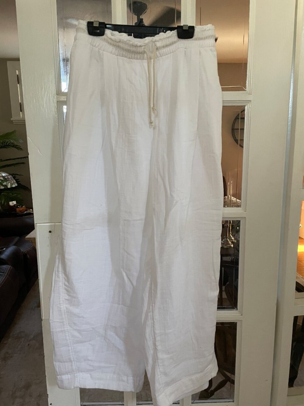 NWT Women's Plus Size 2X White Crinkle Gauze Barrel Ankle Pants | 100% Cotton